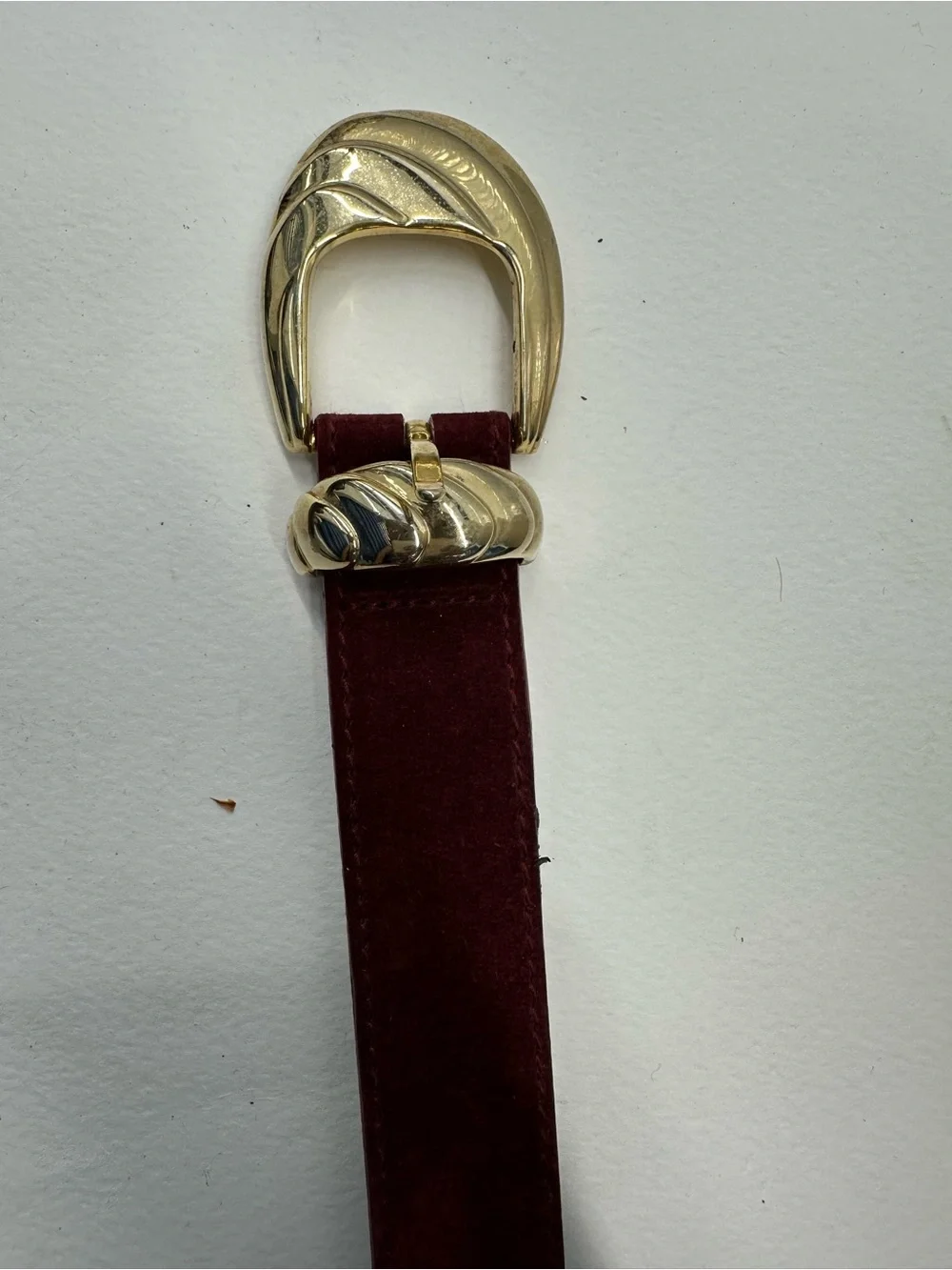 Women’s Burgundy Suede Belt with Gold Buckle